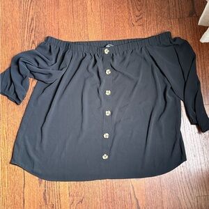 Black Off-Shoulder Buttoned Top